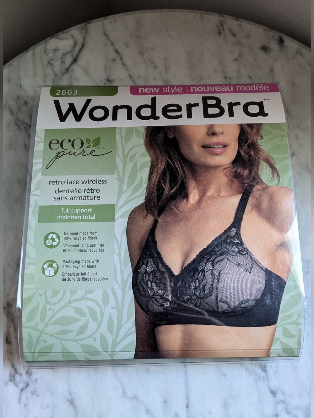 WonderBra Eco Pure Retro Lace Wireless Bra - Black Lace 38 C